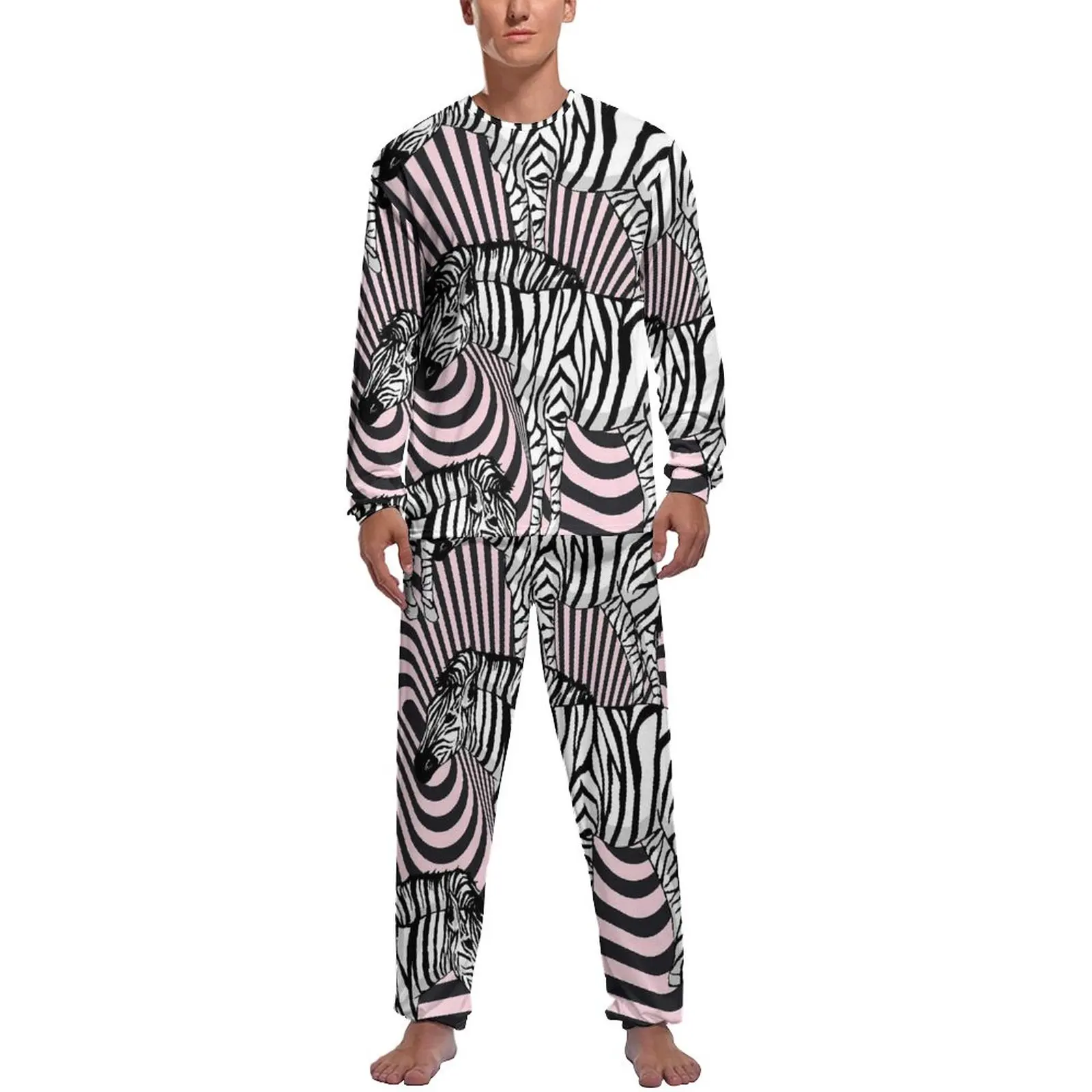 

Пижама Мужская Акварельная в полоску, Модный Романтический пижамный комплект из 2 предметов, с длинным рукавом и абстрактным принтом зебры, Повседневная Пижама для комнаты, подарок