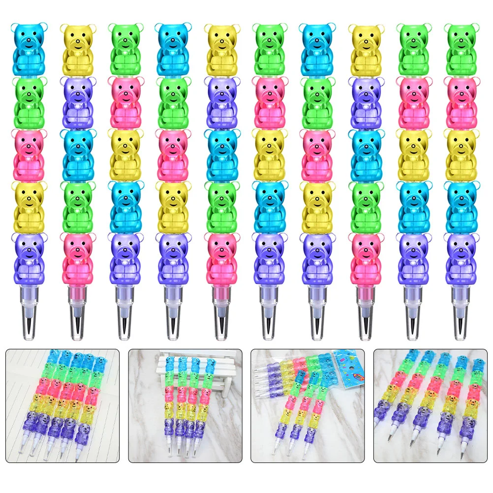 

12pcs Stackable Pencils Plastic Bear Pencils 5 in 1 Stacking Colored Pencils