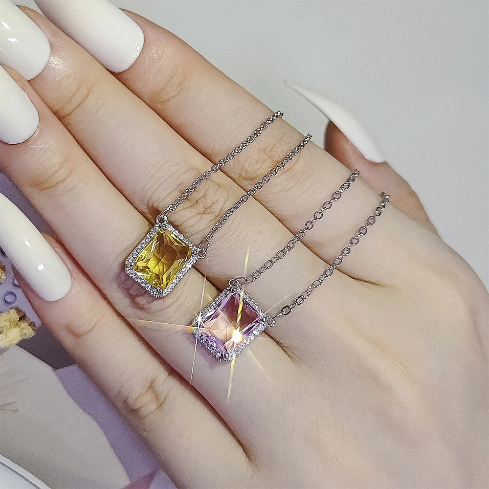 

2022 New Arrival Luxury Pink Yellow Color Princess Necklace for Women Anniversary Gift Jewelry Wholesale X7307