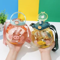 80hot1430ml strong sealing straw bottle with handle large capacity cartoon clear drink water little bear water bottle for kids