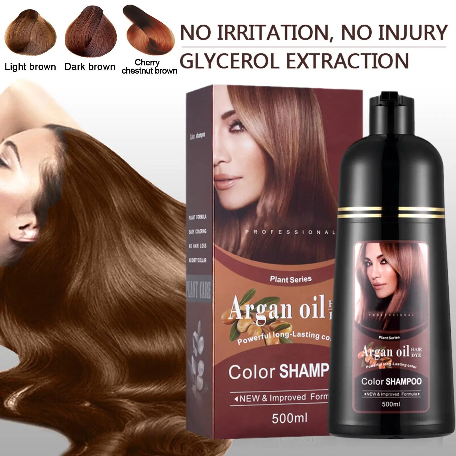 

500ml Natural Argan Oil Essence Instant Hair Dye Shampoo Instant Hair Color Cream Cover Permanent Hair Coloring Shampoo Women