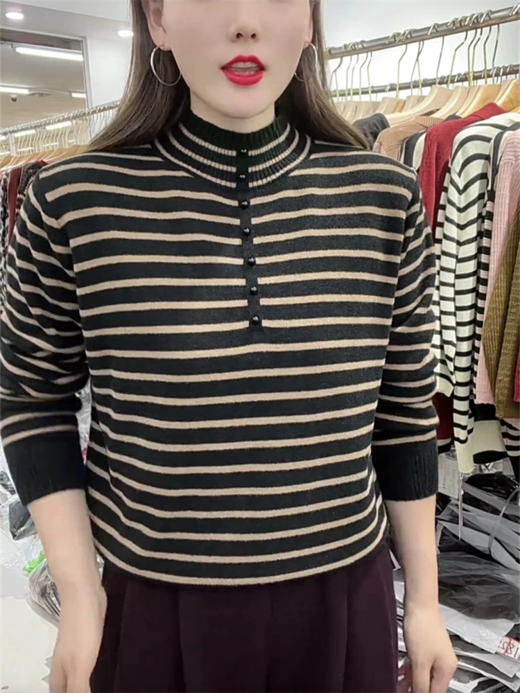 Женский полосатый свитер в стиле ретро вестерн осень 2024 новый корейский женский