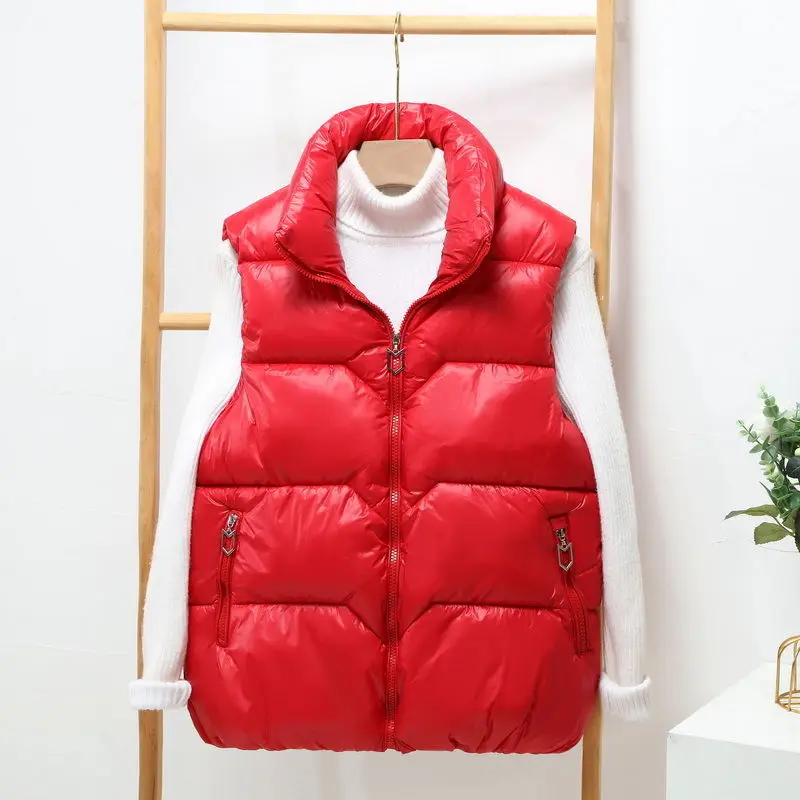 

Down and Cotton Vests Women Autumn Winter Korean Short Section Loose Stand Collar Warm Sleeveless Vest Jacket Female Waistcoat