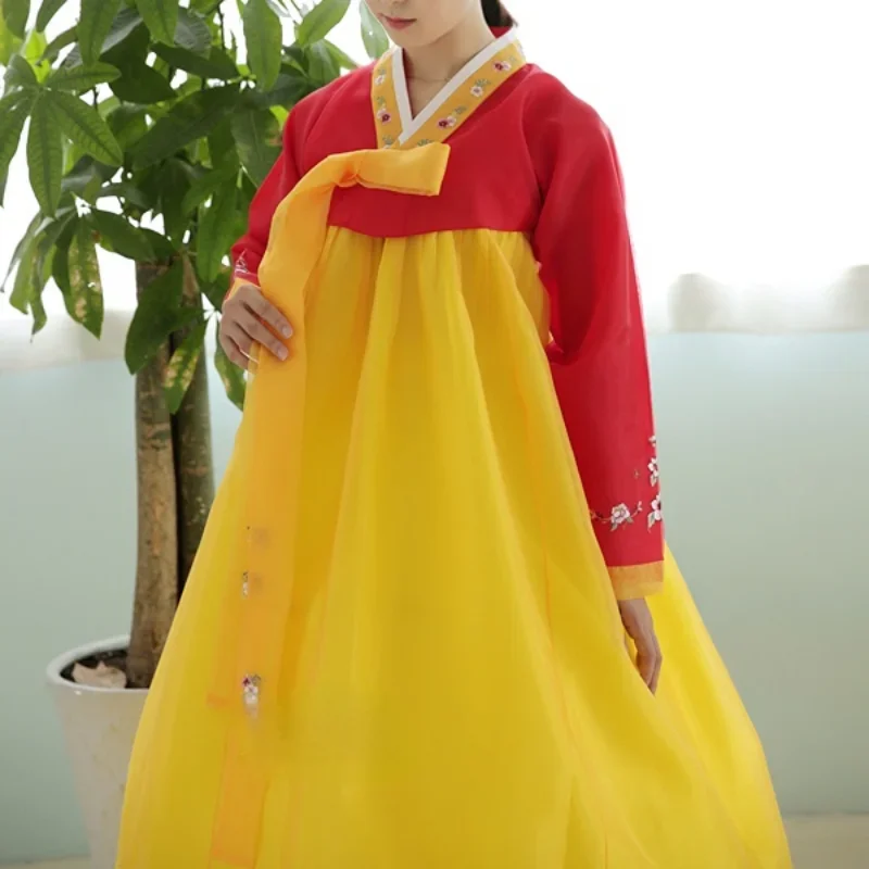 Женское этническое платье Hanbok классическое красное/желтое традиционное