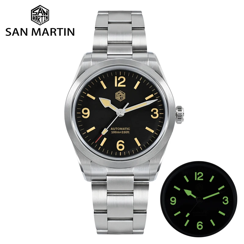 

San Martin Men Automatic Mechanical 38mm Vintage Explore Climbing Series NH35 Sport Watch Brushed Case Top Hat Sapphire 10Bar