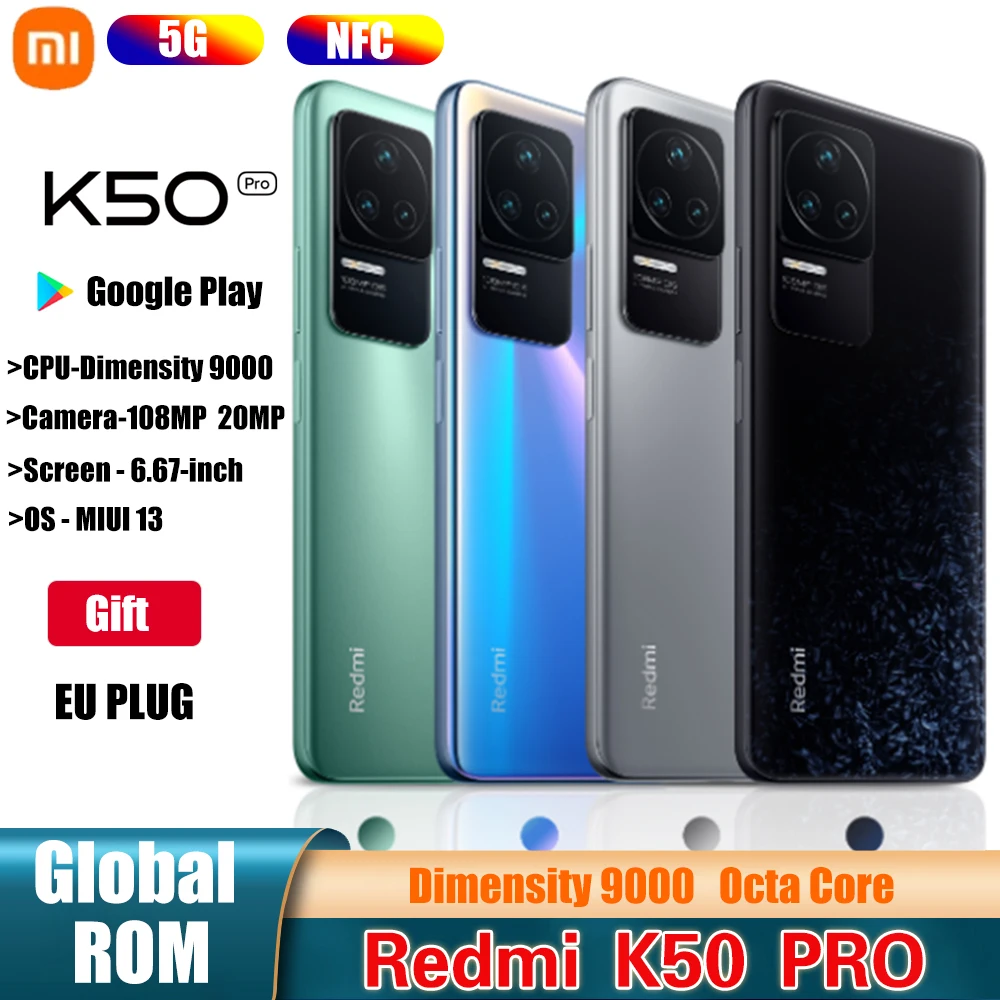 Global ROM Xiaomi Redmi K50 Pro 5G Smartphone MTK Dimensity 9000 Octa Core 5000mAh Battery 120W Fast Charging 108MP OIS Camera
