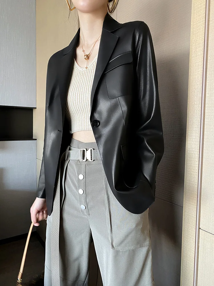 2023 Spring and Autumn New Genuine Leather Clothes Women's Short Temperament Suit Sheep Leather Jacket Fur Coat