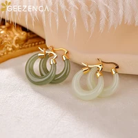 geezenca natural jade jasper 925 sterling silver gold plated hoop earrings for women simple trendy earring daily accessories