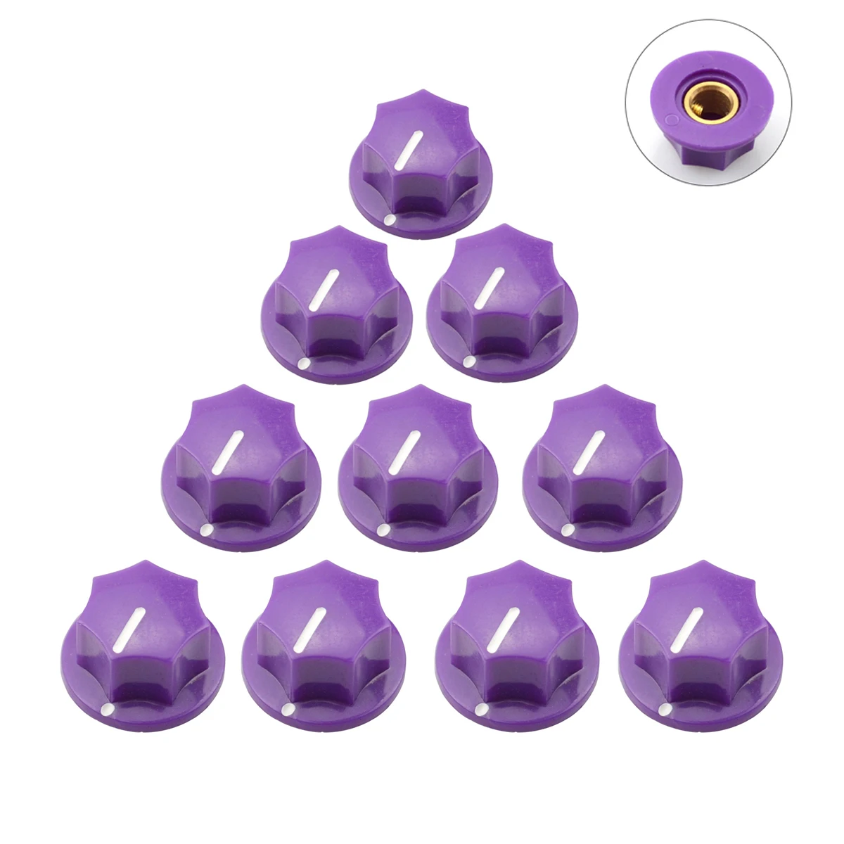 Enlarge 10 pcs x Purple Small Size Guitar Knob MXR Style Skirted AMP Knob Effects Pedal Knobs Brass Insert Guitar Accessories