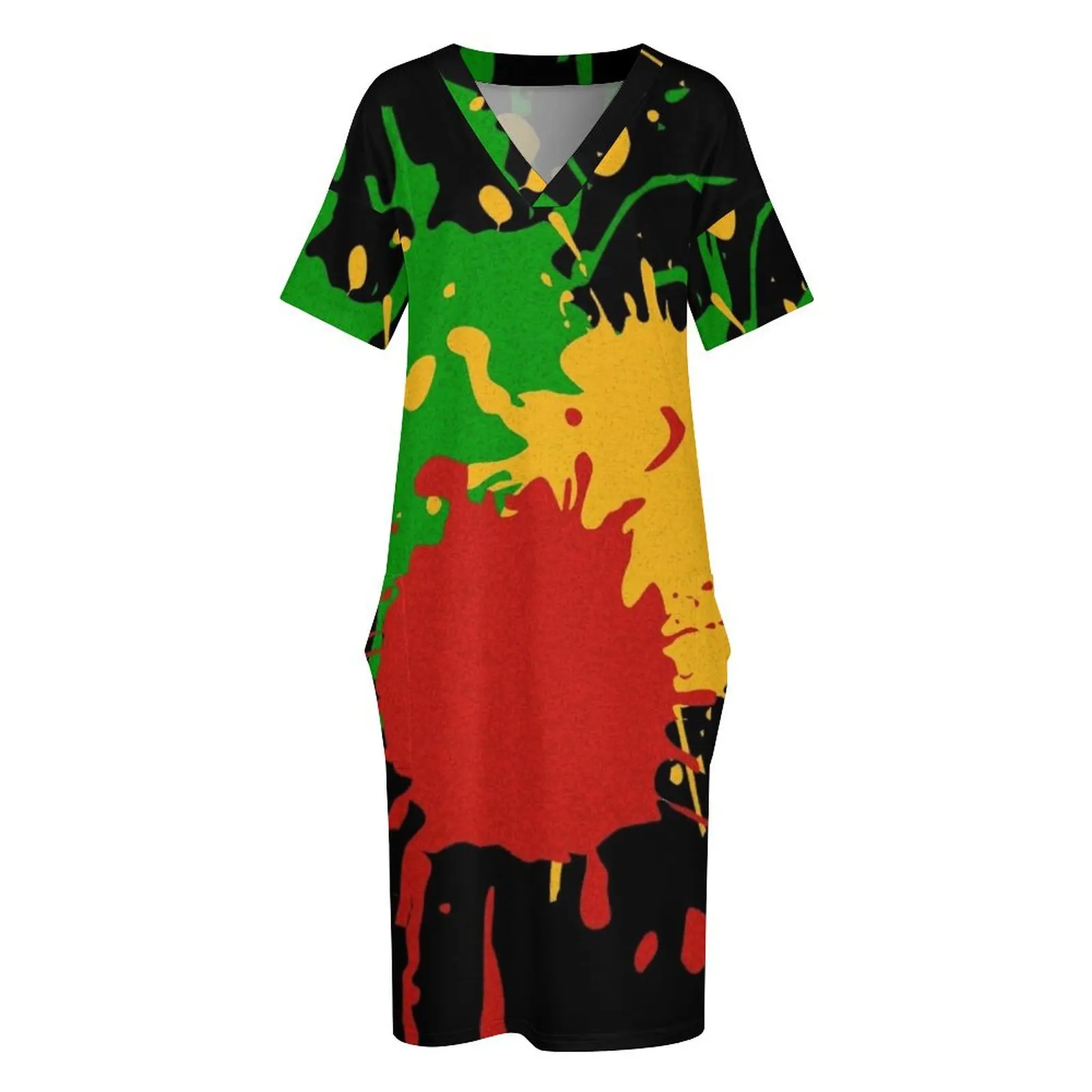 Женское свободное платье Rastafari Colors - Splashes зеленый желтый красный