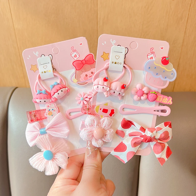 

8 Pcs/Set Chidren Cute Cartoon Flower Bow Ornament Hair Clips Girls Lovely Scrunchies Rubber Bands Hairpins Kid Hair Accessories
