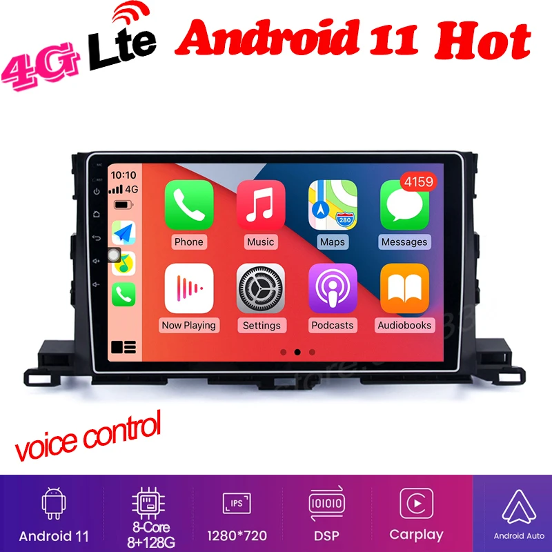 

Octa core 8+128GB Android 11 Car GPS RADIO video player for toyota Highlander 2015 2016 2017 2018 2019 carplay 4G lte wifi usb
