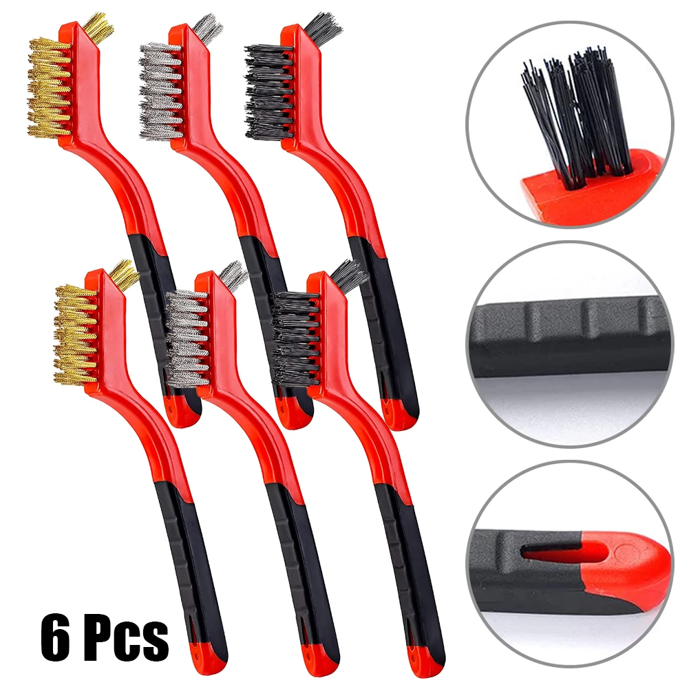 

6Pcs/set Wire Brush Brass/Stainless Steel/Nylon Wire Brushes For Aggressive/Abrasive/Gentle Cleaning 7 Inches Red And Black
