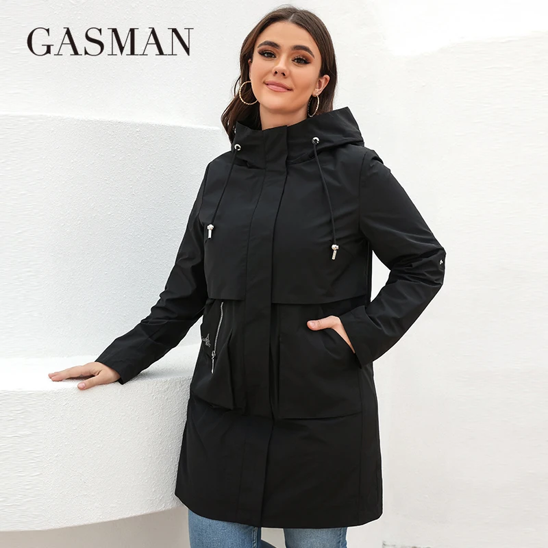 

Женская куртка GASMAN, весна 2022, длинный тренчкот, Высококачественная модная повседневная ветрозащитная Женская ветровка с капюшоном, верхняя одежда 8207