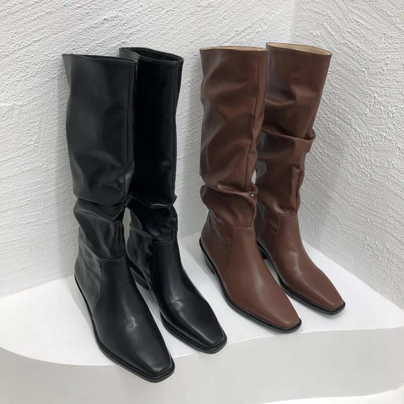 Winter Women Long Boots Fashion Round Toe Ladies Square Heel Knight Boots Casual High Quality Knee-high Boot Shoes