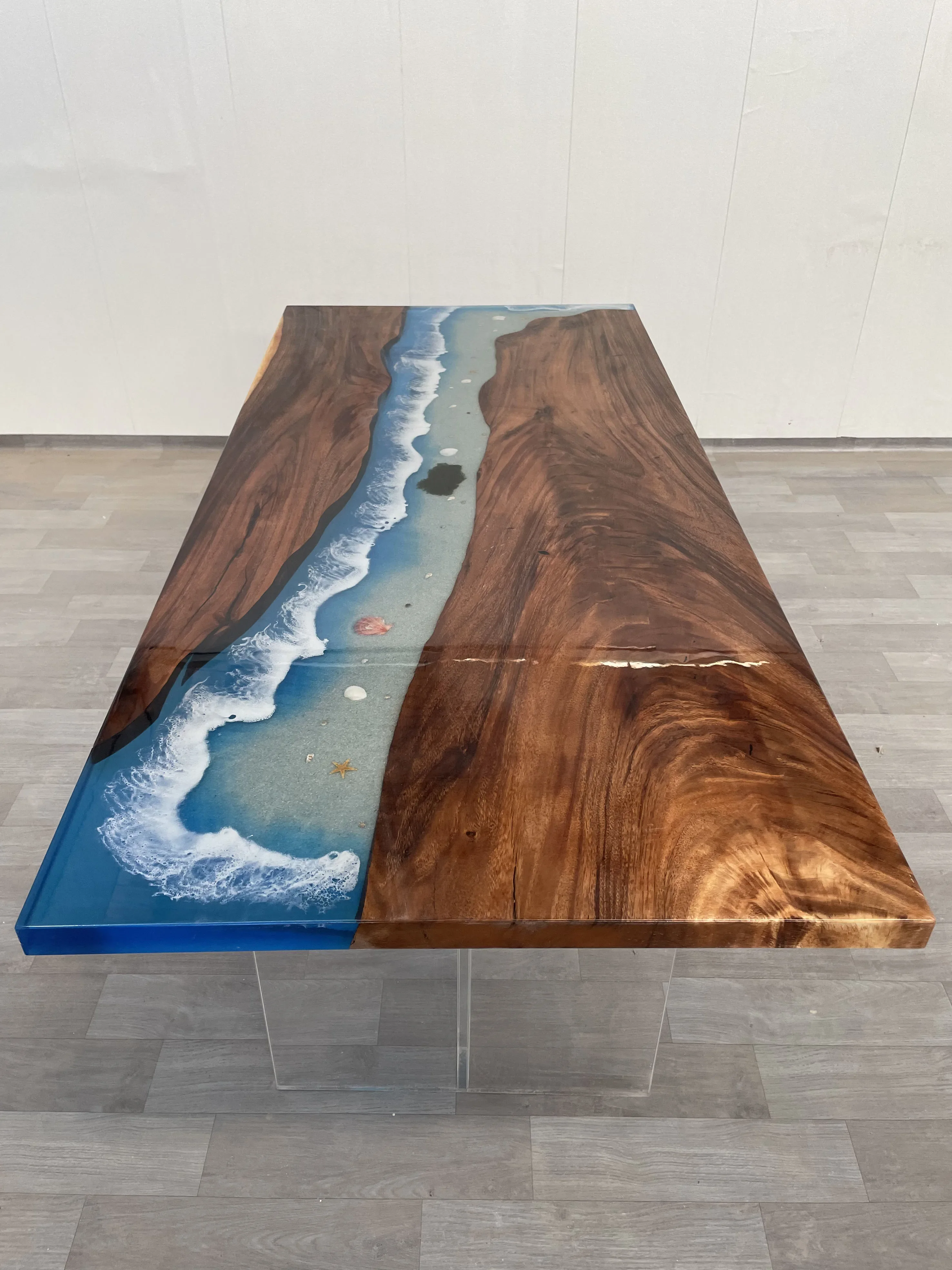 Стол для реки с океанской волной столешница из цельного дерева большой