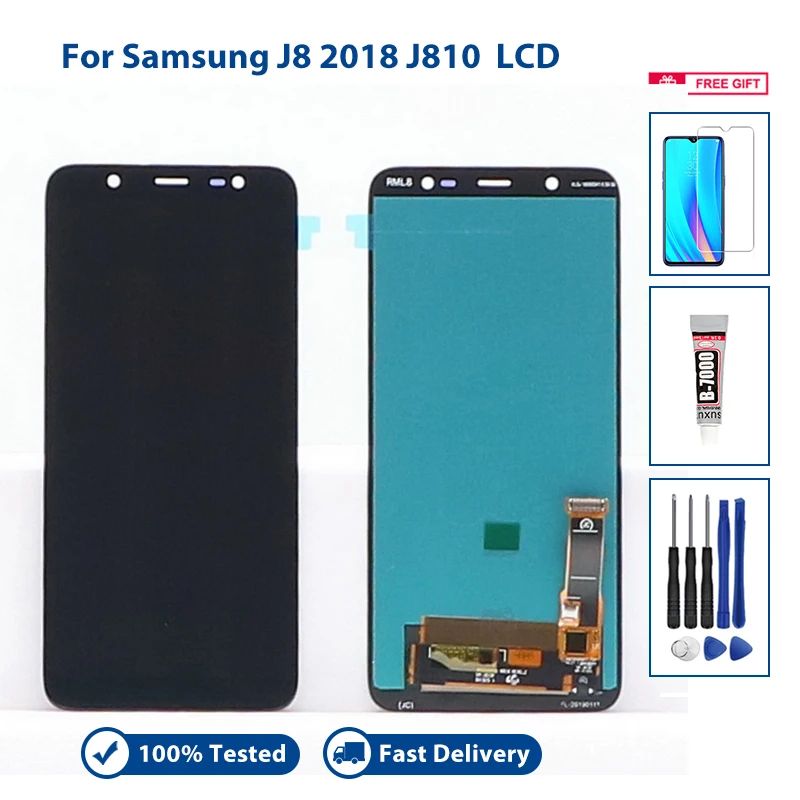 Новый ЖК-дисплей для Samsung Galaxy J8 2018 J810 сенсорный экран дигитайзер ЖК-дисплей запасные части для SamsungSM-J810G SM-J810F