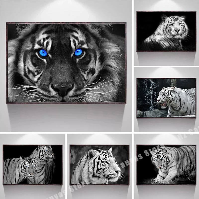

Wild Animals White Tiger Wall Art Pictures King Tiger Black and White Posters Prints Canvas Painting for Living Room Home Decor