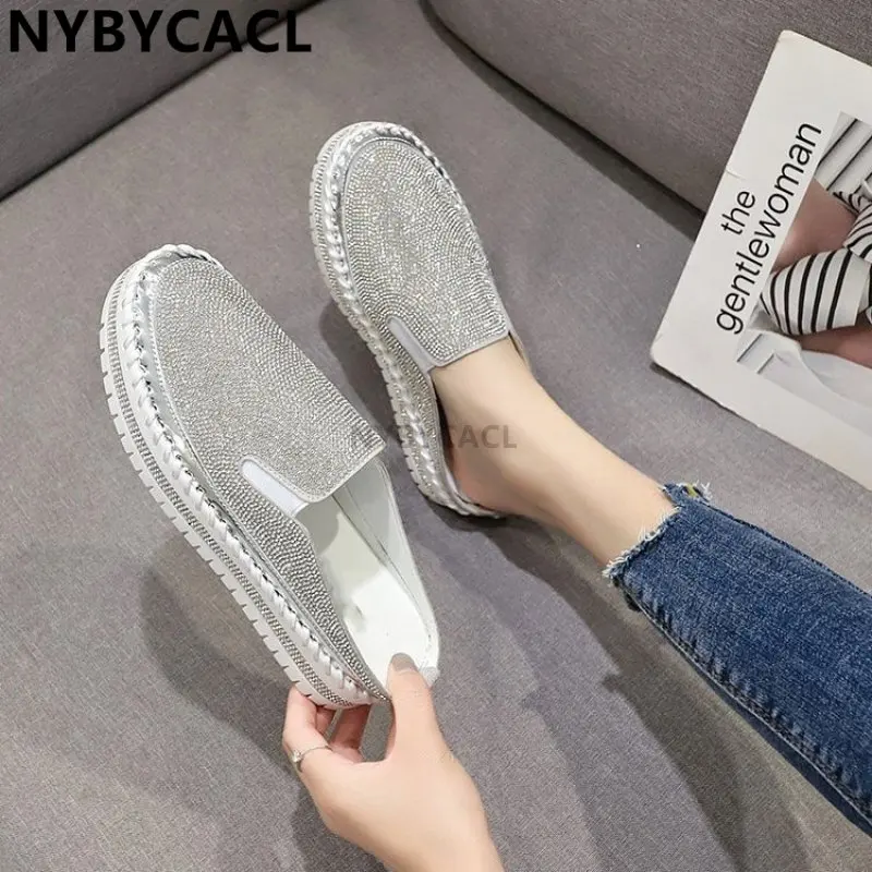 Women Slippers Rhinestone Slip On Pattern Flat Shoes Woman Big Size 43 Soft Antiskid Breathable Sneakers Casual Slides Fashion