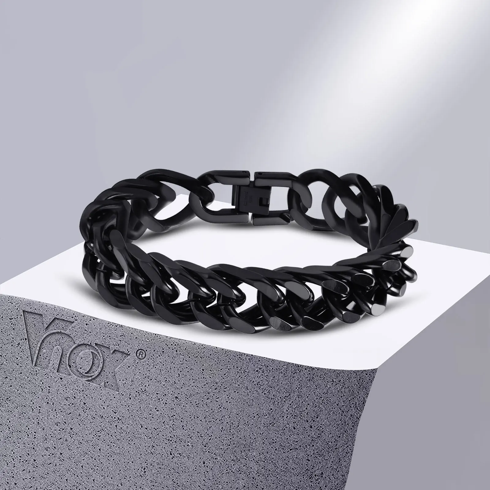 

Vnox Chunky Stainless Steel Cuban Chain Bracelet for Men, 15mm Width 7.48 / 8.46 Inches Length, Classic Male Wristband Jewelry