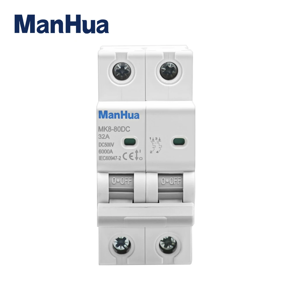 ManHua MK8-80M миниатюрный автоматический выключатель постоянного тока 2P 32A 500 В постоянного тока защита от короткого замыкания защищает PV-модуль