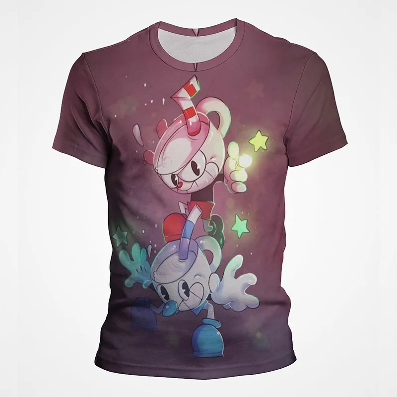 

2022 New Summer Short Sleeve Cuphead Game 3D Print Kawaii Fashion Printed Men Women Children T shirt Streetwear Tops