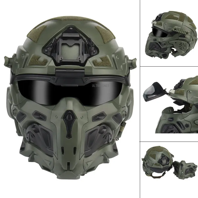 

Tactical Airsoft Helmet 3 In 1 CS Paintball Full Covered Helmets Built-in Headset Anti-fog Fan Shooting War Game Head Protector