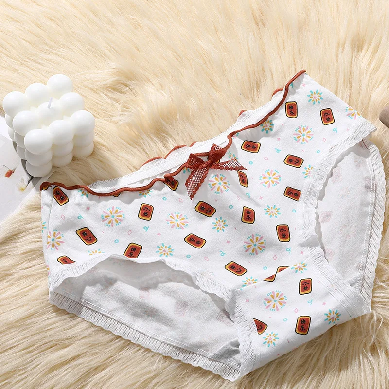 5PCS Women's Cute Japanese Pure Cotton Anti-bacterial Underpants Female Lovely Bear Girl Briefs Red Cartoon Students Panties