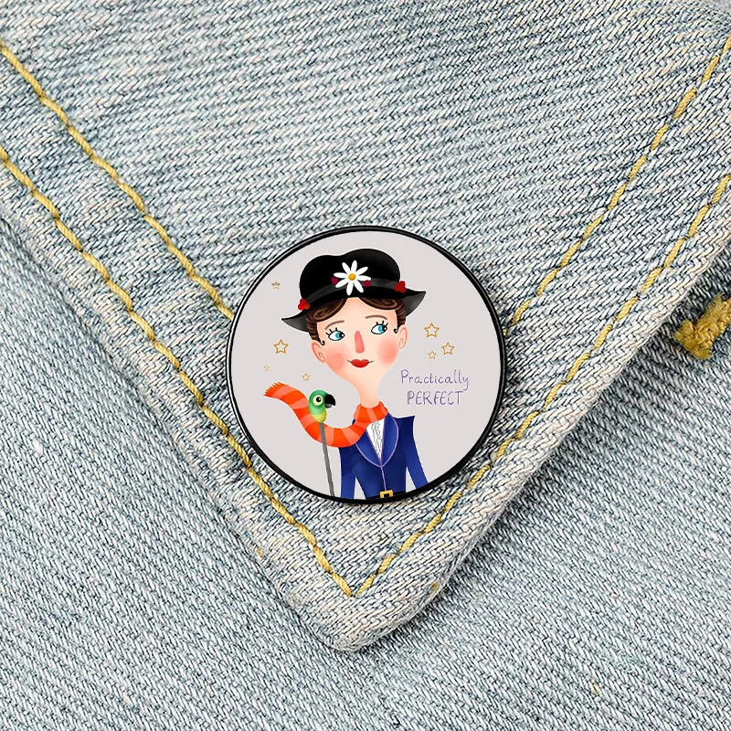 

Mary Poppins Practically perfect Pin Custom Funny Brooches Shirt Lapel Bag Badge Cartoon Jewelry Gift for Lover Girl Friends