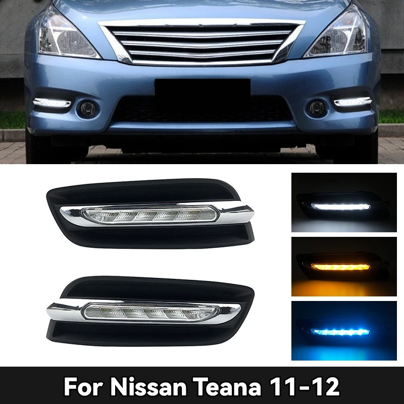 Фото Для Nissan Teana Altima 2011 2012, светодиодные дневные ходовые огни, передний бампер, противотуманные фары, крышка DRL, динамические поворотные сигнальные фары дальнего света №1