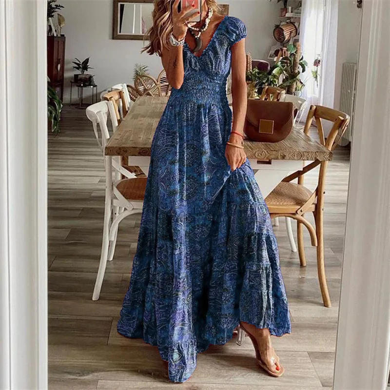 

Women New Loose Floral Vintage Hole Ruffles Befree Dress Floral ummer Camis Party Elegant Maxi Dresses Plus Sizes