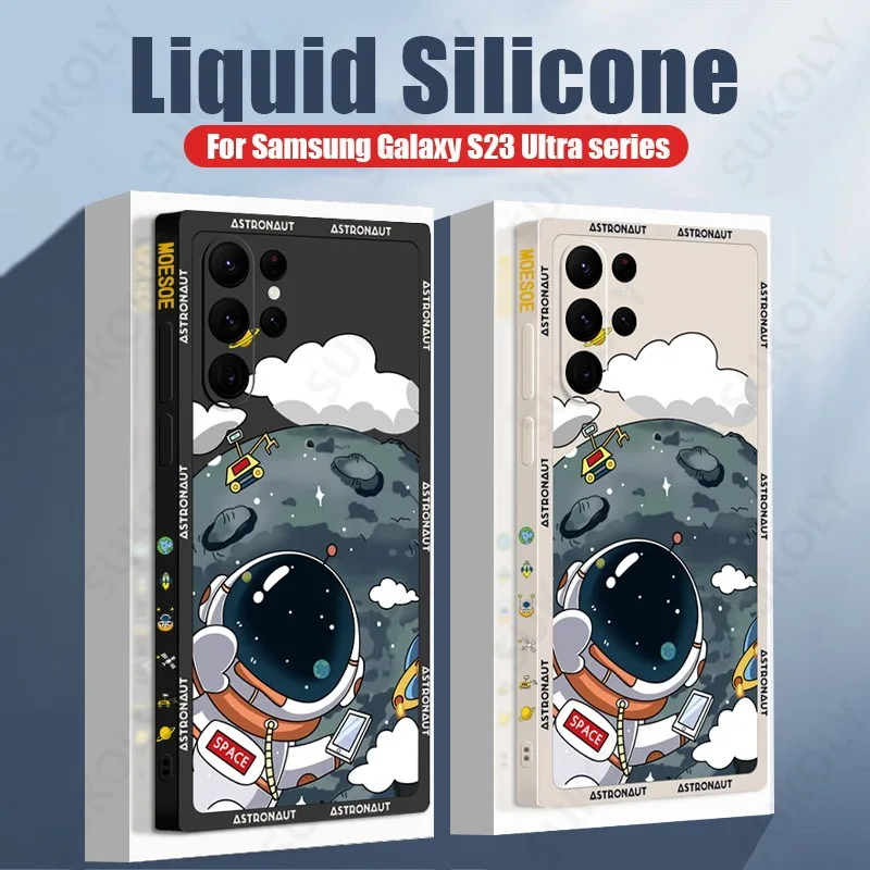 

For Samsung S23 Ultra Astronaut Liquid Silicone Lanyard Case For Samsung S22 Ultra S21 FE S20 S21 S22 S23 A54 A52 A53 Back Cover