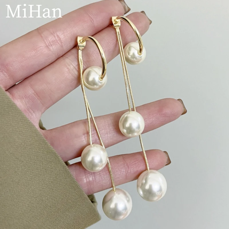 

MiHan Trendy Jewelry 925 Silver Needle Tassel Earrings Pretty Design Vintage Temperament Simulated Pearl Earring For Women 2023