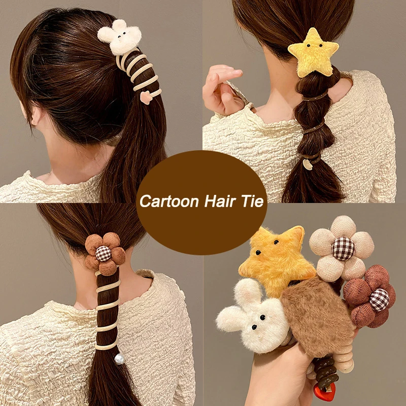 

Милая мультяшная плюшевая Цветочная повязка для волос TwinkLei для девочек, детская повязка для волос на телефон, прямая спиральная повязка для волос, аксессуары