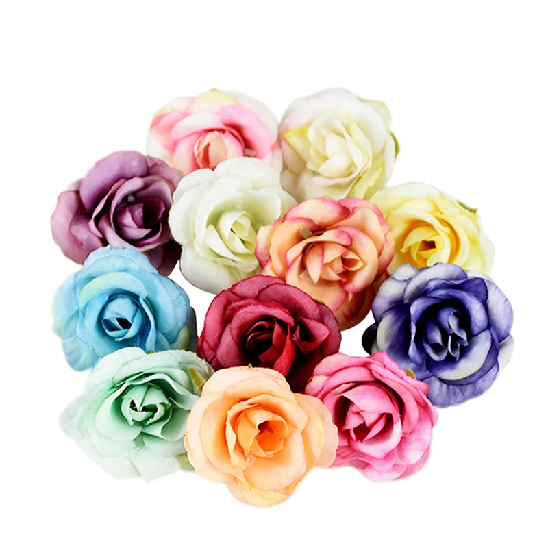 

10pcs 4cm Mini Artificial Silk Raose Flower Head For Wedding Christmas Party Decoration DIY Wreath Scrapbook Craft Fake Flowers