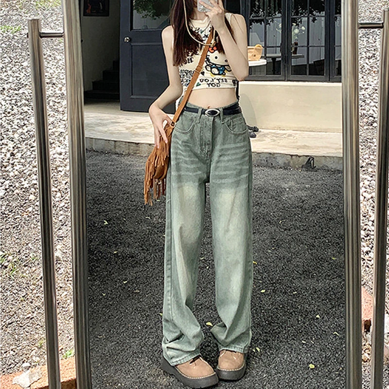 Student Wide Leg Jeans Women's Spring and Autumn New Loose Trousers High Waist Slimming Pants Straight-Leg Pants Women's