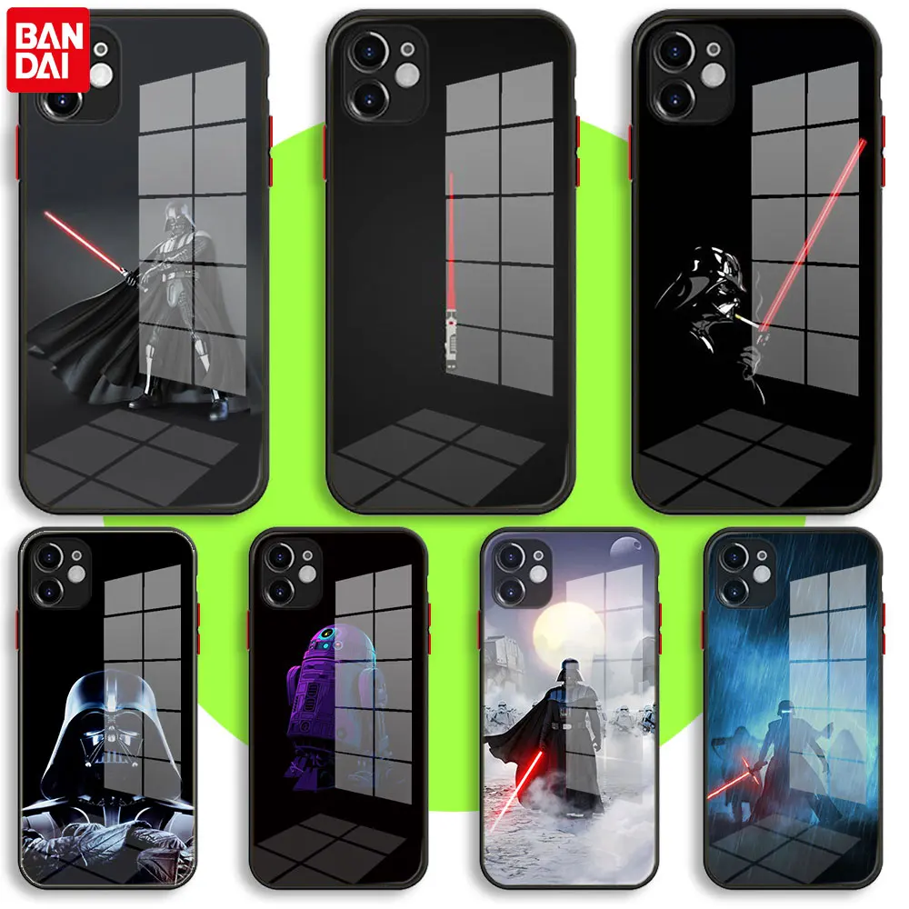 

BANDAI Black Soft Glass Case For iPhone 13 11 12 Mini Pro Max XS XR X 7 8 6 Plus SE2 Silicone Protection Cover Star Wars