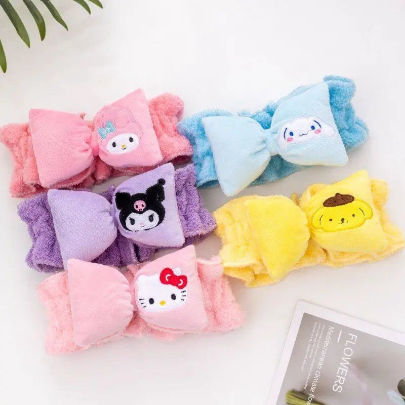 

Милый аниме Sanrios Kuromi MyMelody, милая искусственная плюшевая повязка на голову для девушек, инструмент для мытья лица и макияжа