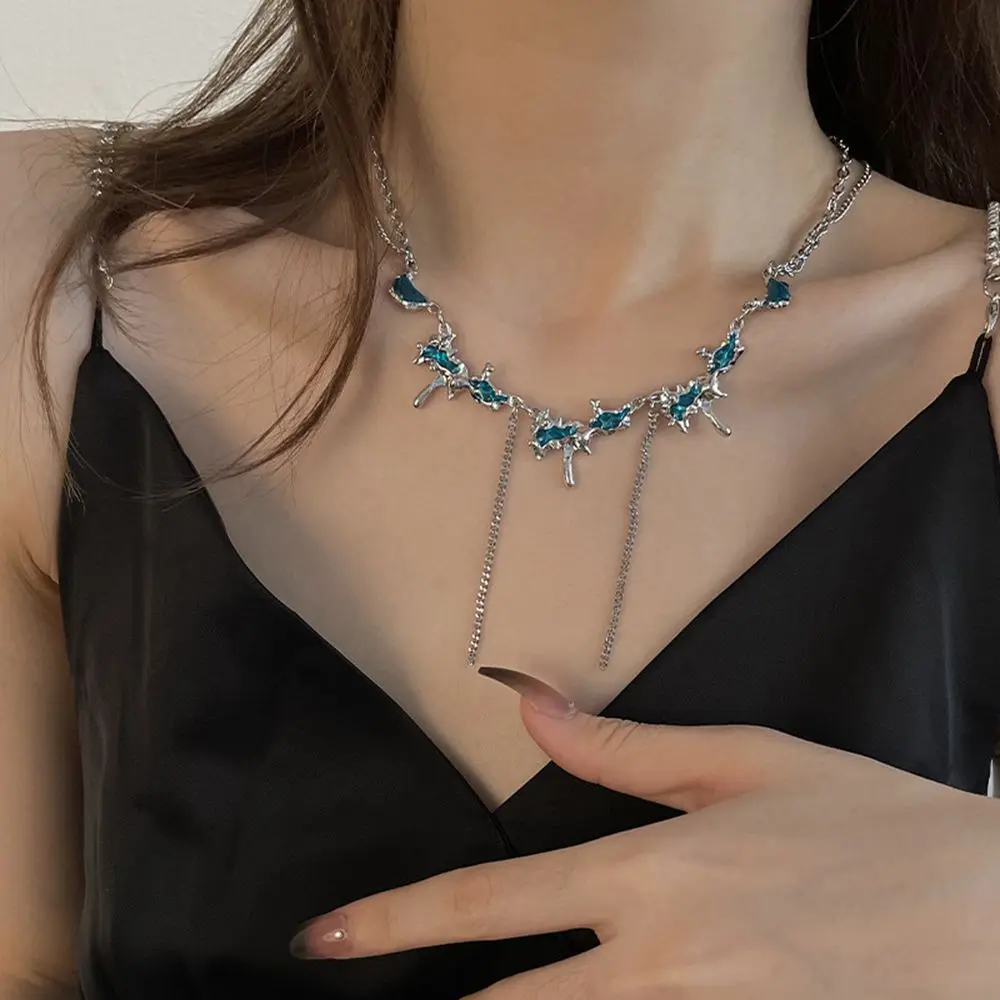 

Luxury Chic Blue Crystal Irregular Pendant Tassel Necklace for Women Girls Fashion Sexy Daily Party Necklace Y2K Kpop Jewelry