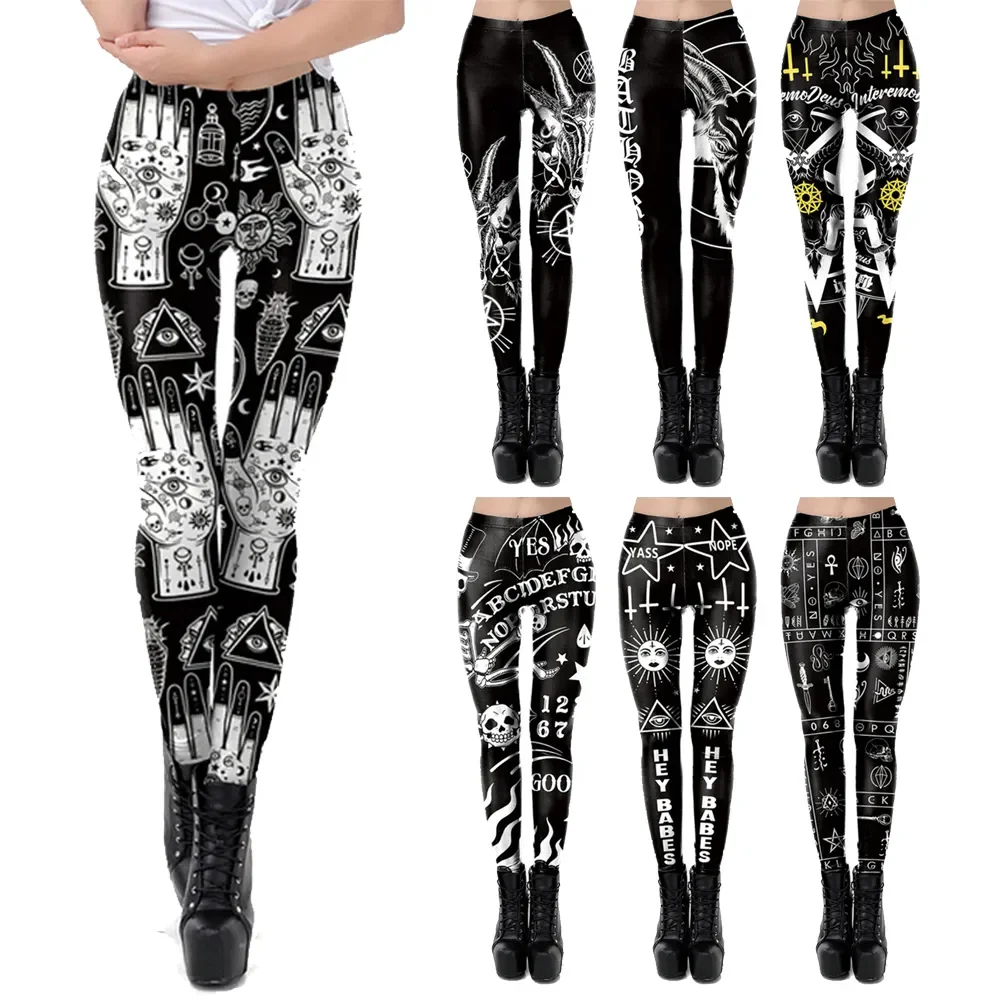 

VIP FASHION Funny Sexy Printed Elastic Vintage Steampunk Skinny Pencil Pants Printed Ankle Pants Cosplay Leggings Gothic