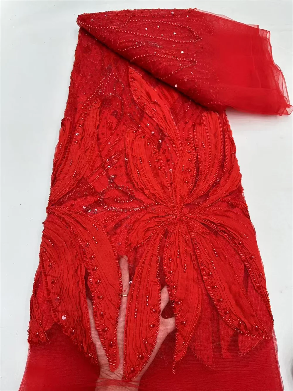 Новейшее высокое качество африканский нигерийский тюль кружевная ткань бусины