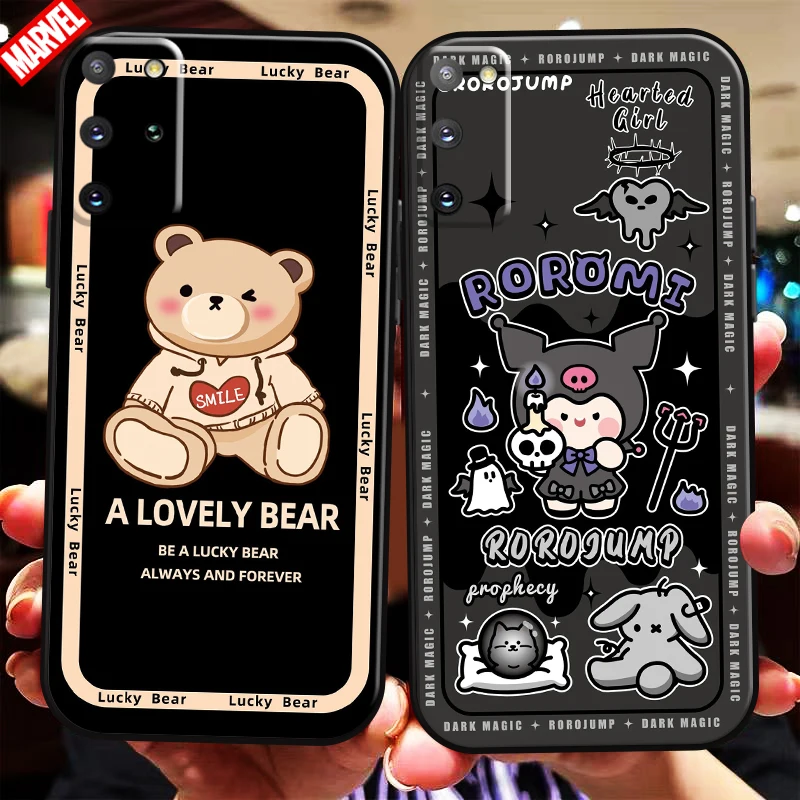 

Cute Cartoon Bear For Samsung Galaxy S21 S20 Plus Ultra FE 5G Phone Case Liquid Silicon Back Coque Black TPU Funda Carcasa