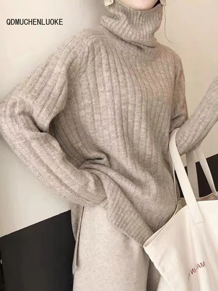 

Women's Turtleneck Sweater 2023 New Knit Fashion Korean Style Autumn Winter Long Sleeved Top Women Solid Color Loose Pullovers
