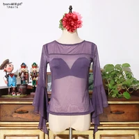 mesh flamenco squarelatin blouse for womengirl pratice spanish dance top wd03
