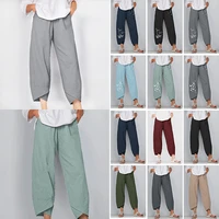 women summer cotton linen pants casual baggy harem pants solid color elastic waist wide leg pants female loose trousers s 5xl