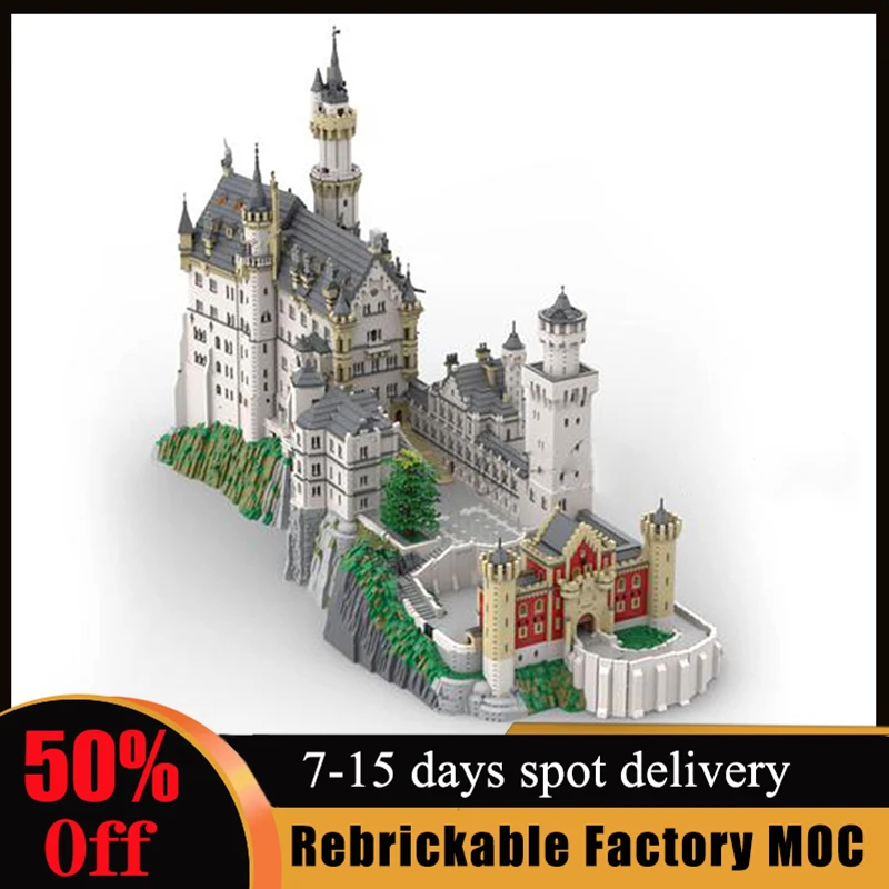 

NEW 57491PCS Set Mainan Blok Bangunan Modular Model Kastil Neuschwanstein Jerman Resmi MOC-123380 DIY Batu Bata Tampilan Jalan