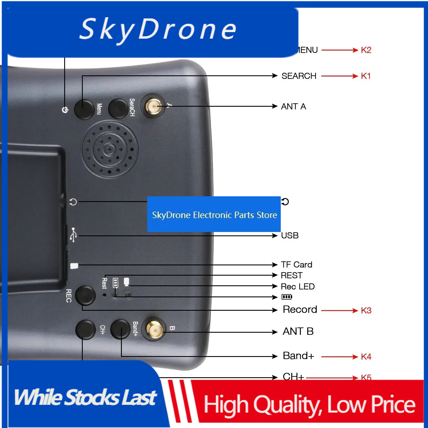 Фото Очки SkyDElFPV 008D 5.8G 40CH 4.3-дюймовая видеогарнитура HD DVR Diversity с камерой для FPV-дрона EV800D RC Racing Micro BWhoop №1