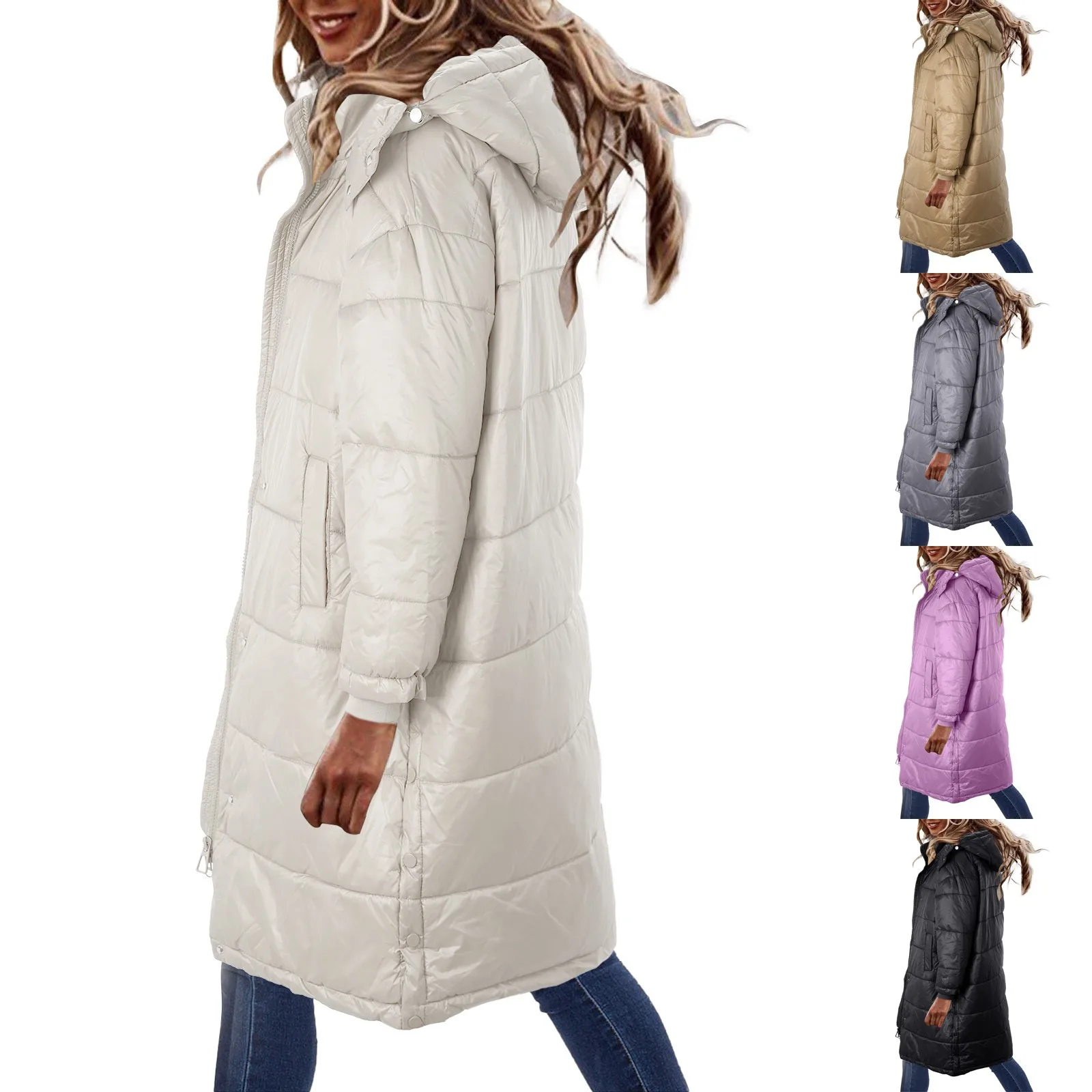 2022 Down Cotton Jacket Women Thickened Loose Fashion Live Cap Satin Surface Down Coat Casual Warm Winter Coat Outwear