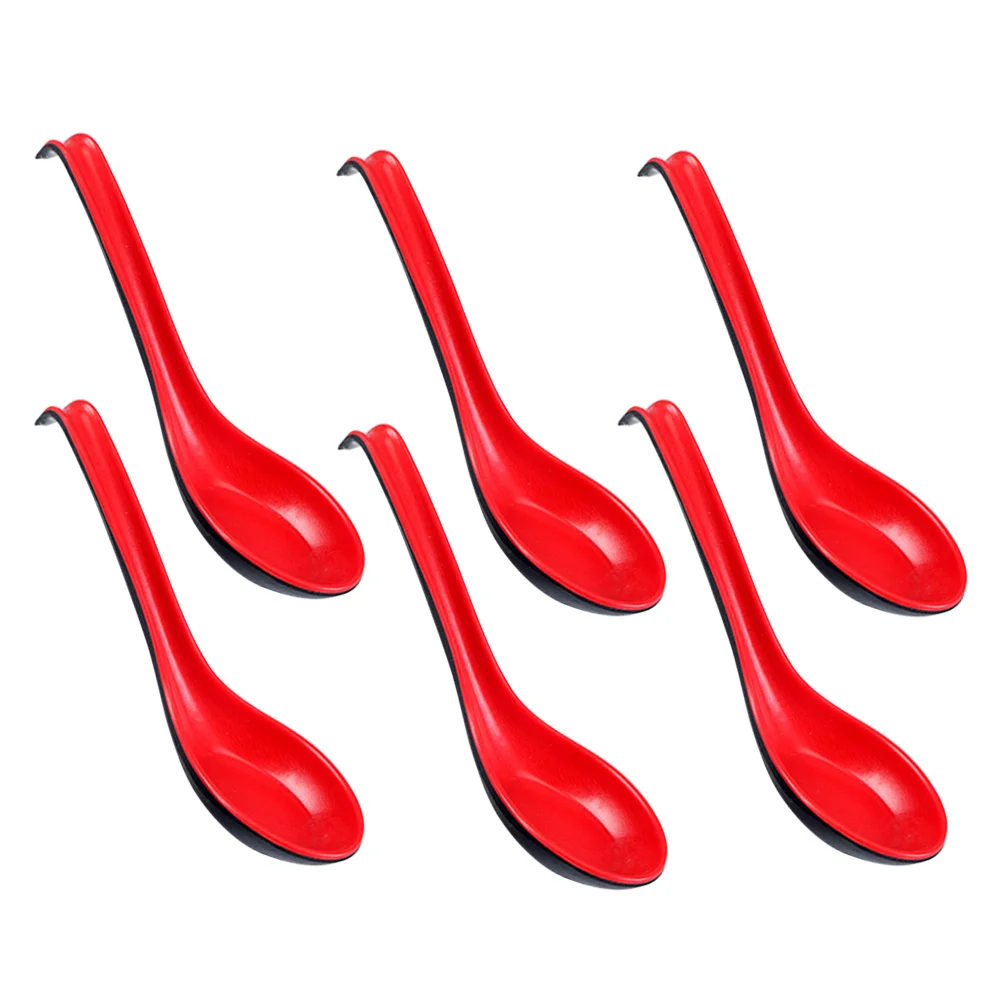 

6PCS Unbreakable Soup Spoons Black and Red Handle Serving Spoon Noodle Soup Spoons Tasting Spoon for Home Restaurant