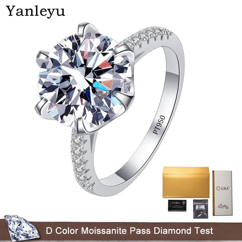 Роскошное классическое обручальное кольцо Yanleyu с 6 когтями, цвет 5CT D, рандомное Женское Обручальное Платиновое ювелирное изделие PT950